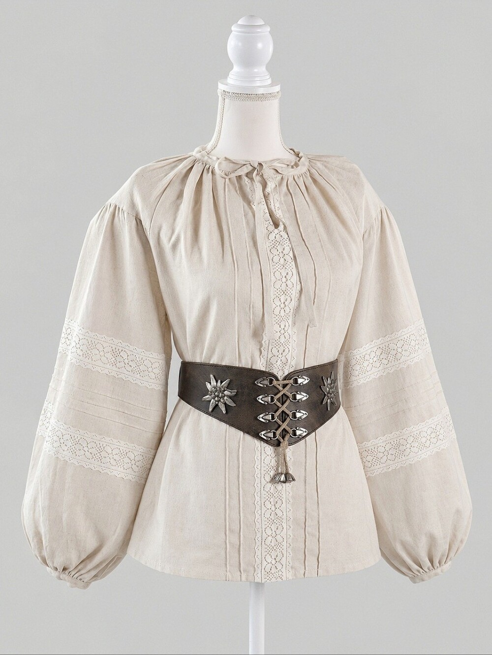 Dirndl-style Peasant Blouse Paired with Lace-up Corset Belt, Cottagecore, Whimsy